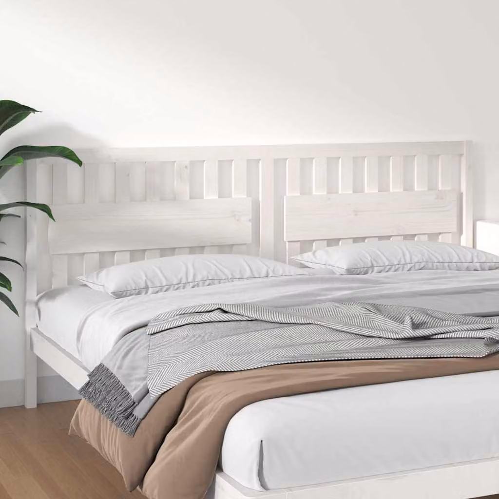 Testiera per letto vidaXL in legno massello di pino bianco, stile rustico, L: 205,5 cm, P: 4 cm, H: 100 cm