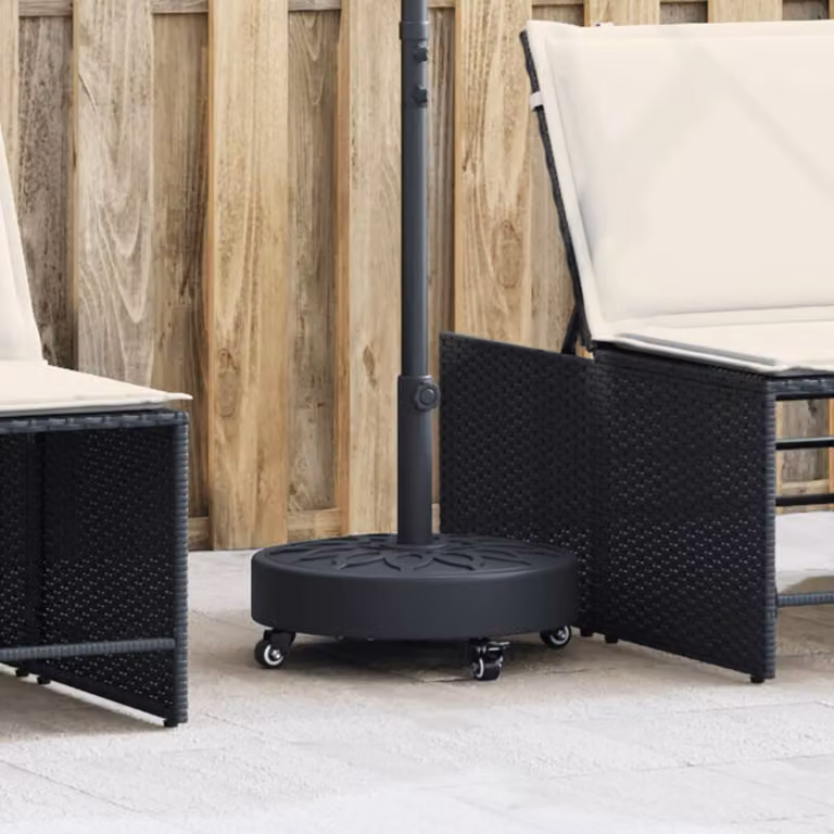 Base per ombrellone vidaXL con ruote e design rotondo, compatibile con pali Ø38/48 mm, colore nero, peso 27 kg
