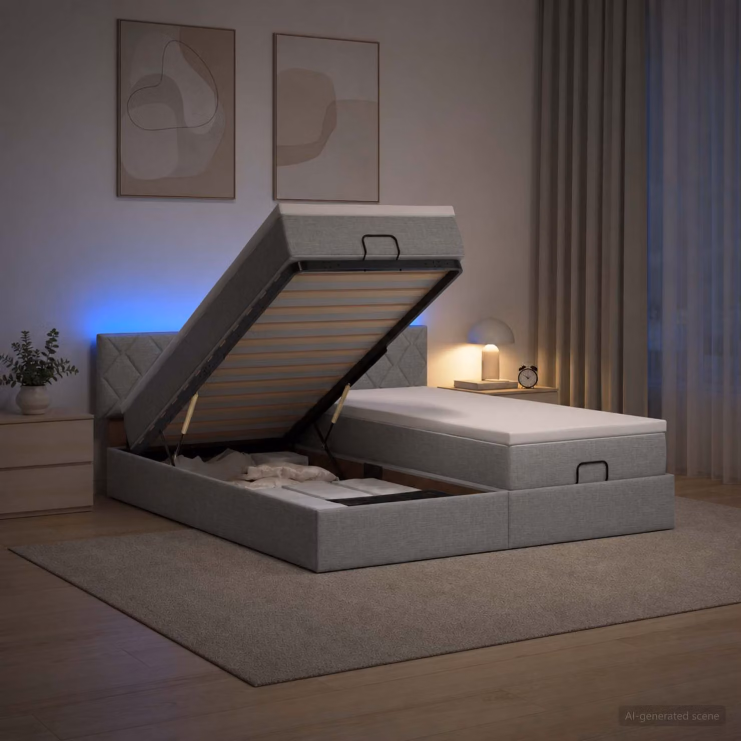 Letto Ottomano con Materasso e Illuminazione LED vidaXL, Grigio Chiaro e Bianco, L/P/H: 200 x 200 x 88 cm