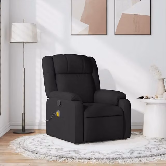 Poltrona Reclinabile Relax vidaXL in Tessuto Nero con Braccioli per Soggiorno