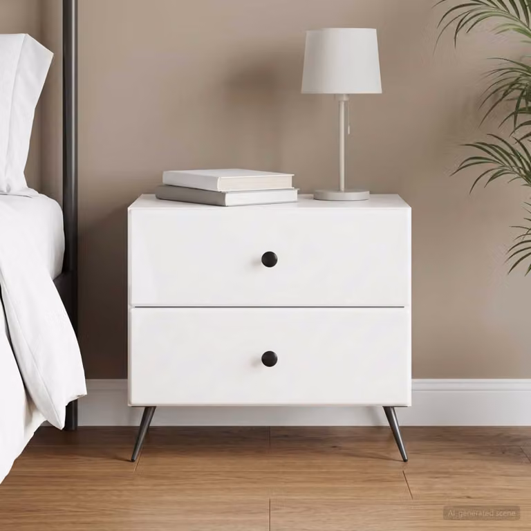 vidaXL Armadio da Notte Bianco Lucido L: 62 cm, P: 34,5 cm, H: 47,5 cm