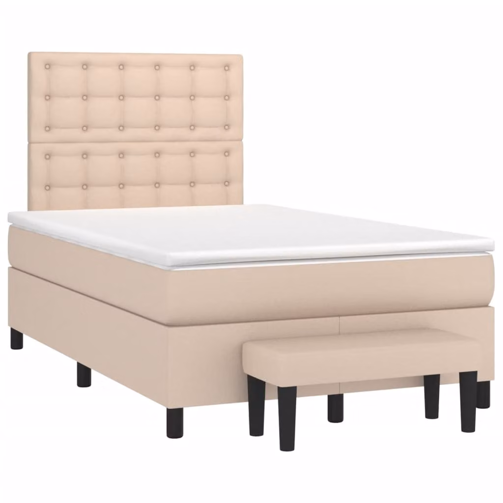 vidaXL Giroletto a Molle con Materasso Ibrido in Similpelle Beige e Bianco L/P/H: 120 x 200 cm