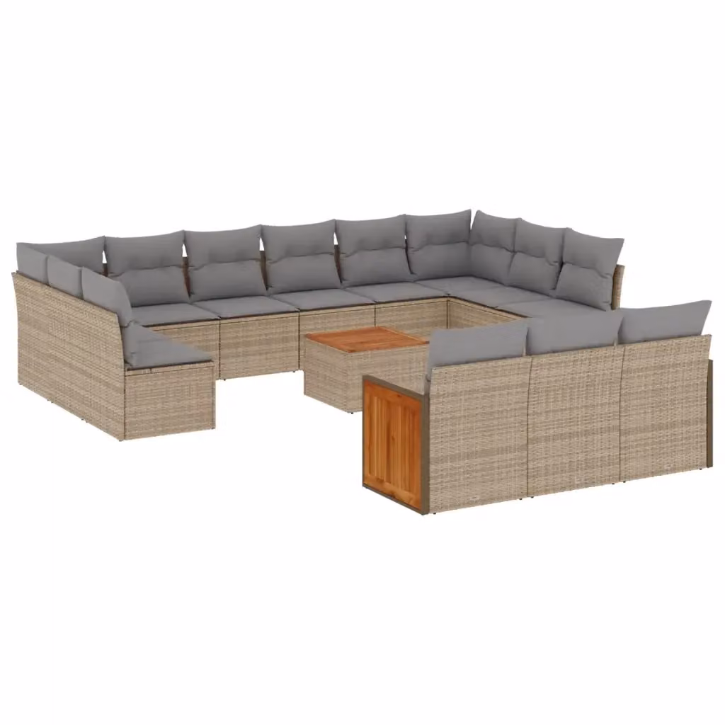 Set di Divani da Giardino VIDAXL in Polyrattan Beige con 14 Pezzi e Cuscini – 2