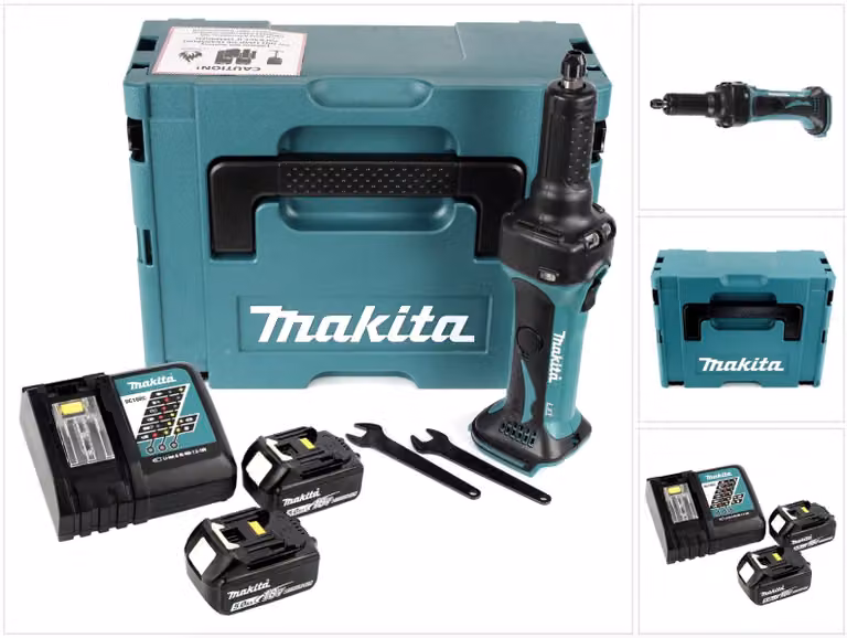 Makita DGD 800 RTJ Smerigliatrice diritta a batteria 18V in valigetta Makpac + 2x Batterie 5,0 Ah + Caricatore