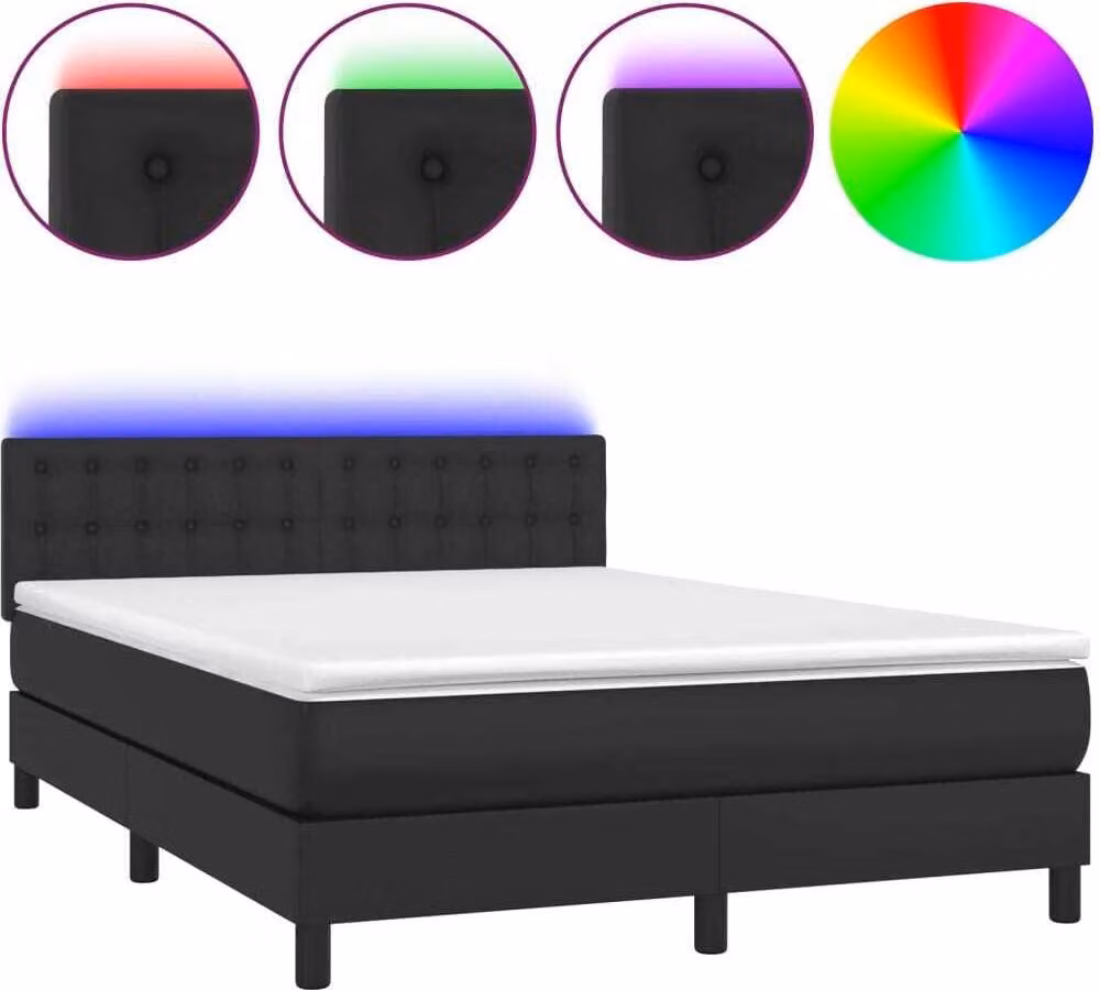 Giroletto a Molle con Materasso e LED Nero 140x190cm Pelle finta