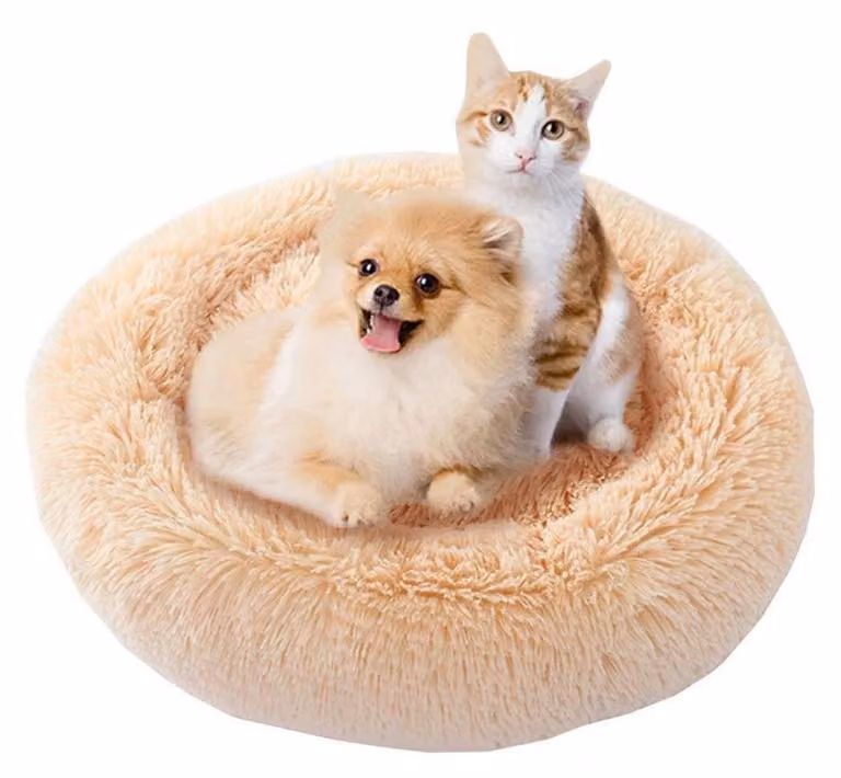 Cuccia per cani, forma a ciambella, in peluche, lavabile, colore beige, dimensioni: 80 cm