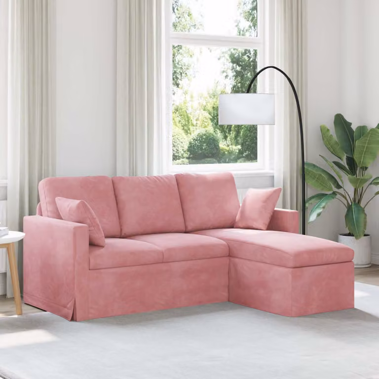 vidaXL Divano Angolare Moderno in Velluto Rosa con Cuscini e Coperture Rimovibili L: 178 cm, P: 134 cm, H: 80 cm