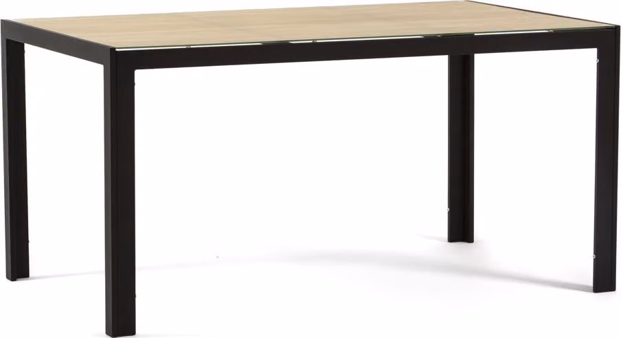 Tavolo rettangolare 150×90 cm con struttura in alluminio verniciato a polvere e piano in vetro decorato, ideale per interni ed esterni - design moderno, resistente e personalizzabile per cucina, sala da pranzo, patio e veranda - MILO - antracite/legno