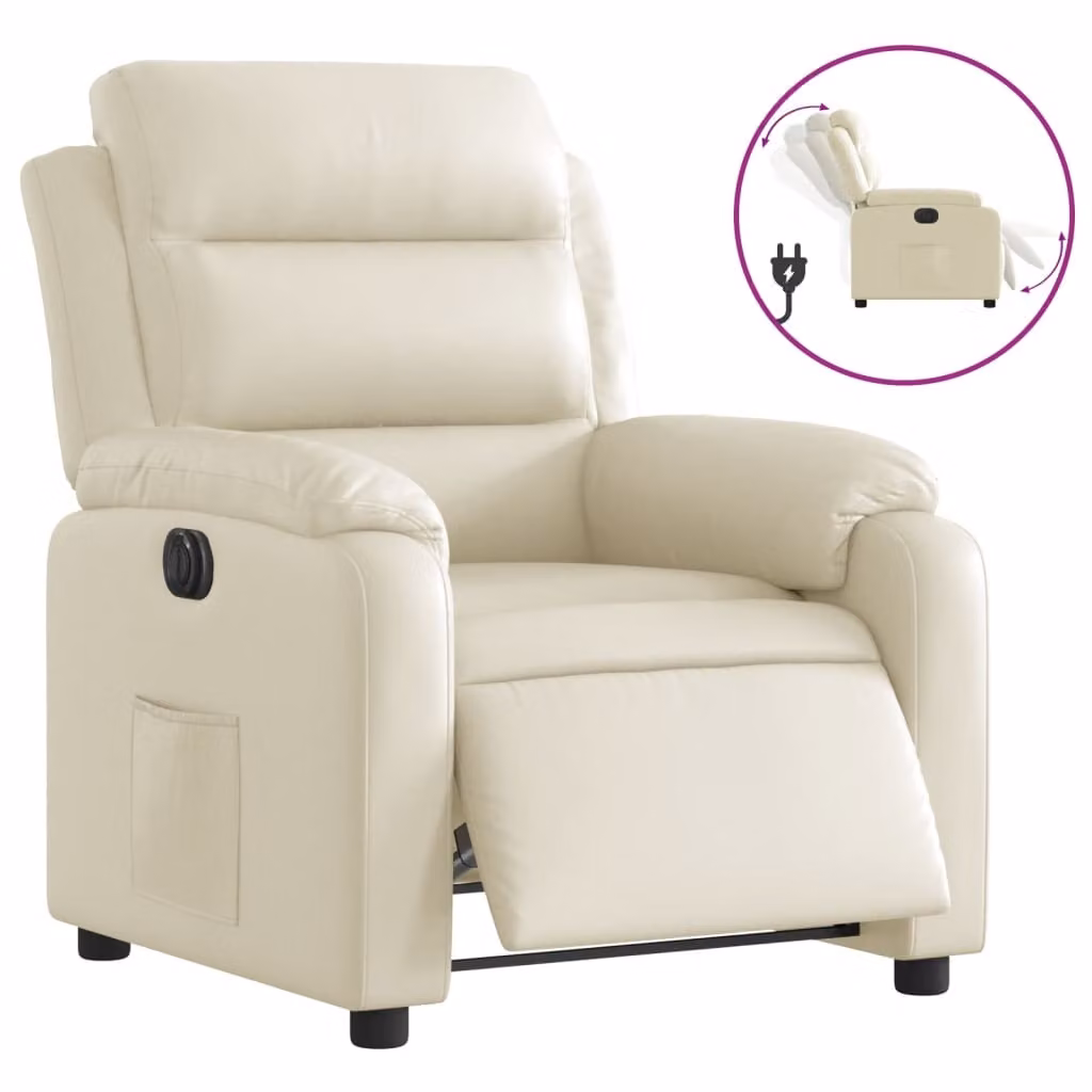 SYFAX™ Poltrona Reclinabile Elettrica Crema in Pelle finta
