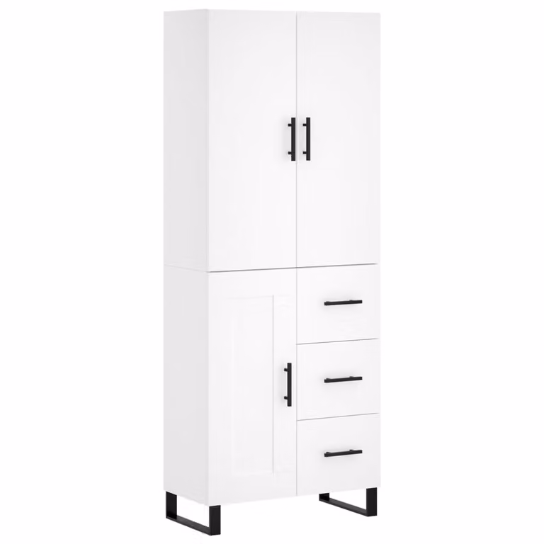 Credenza Bianca 69,5x34x180 cm in Legno Multistrato
