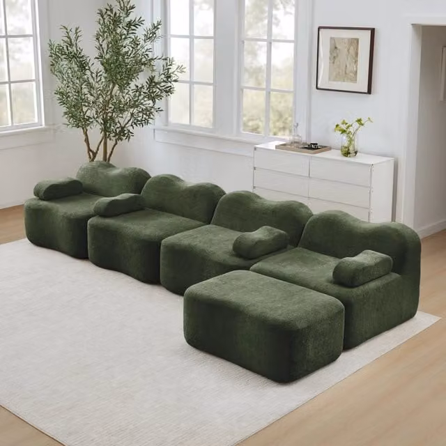 Divano angolare modulare 384x167x70 cm senza telaio in velluto verde