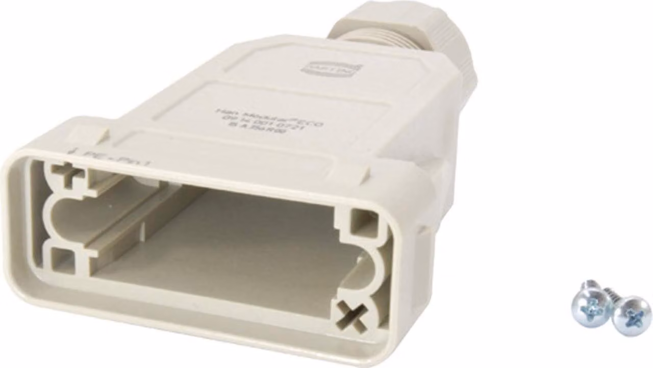 HARTING Han Modular ECO Alloggiamento di accoppiamento, 1 uscita cavo diritta, per 2 morsetti (nella parte superiore) Intervallo di serraggio 6,0 mm -