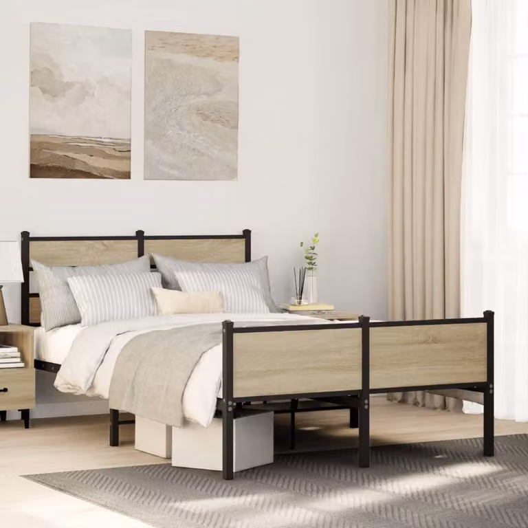 Giroletto vidaXL senza materasso in legno e metallo colore rovere, L/P/H: 120 x 200 x 91,5 cm