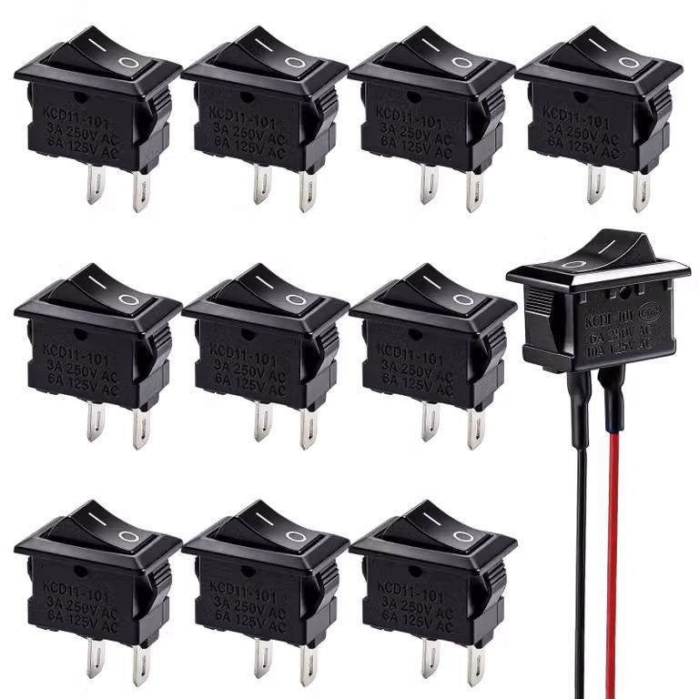 Set di 10 interruttori a levetta, bipolari, 250V/3A, dimensioni 10x15mm