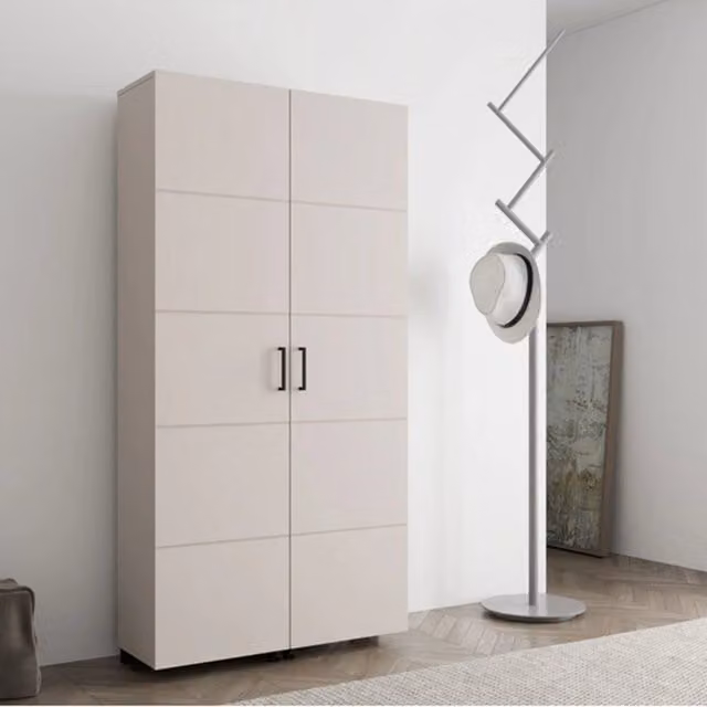 Scarpiera Moderna DMORA con Ante a Battente e Ripiani Interni, L: 92 cm, P: 33 cm, H: 185 cm, Bianco Beige Nero – 1