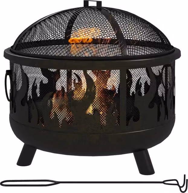 Braciere da giardino XYLO nero con coperchio protezione scintille e attizzatoio, L: 61 cm, P: 52 cm