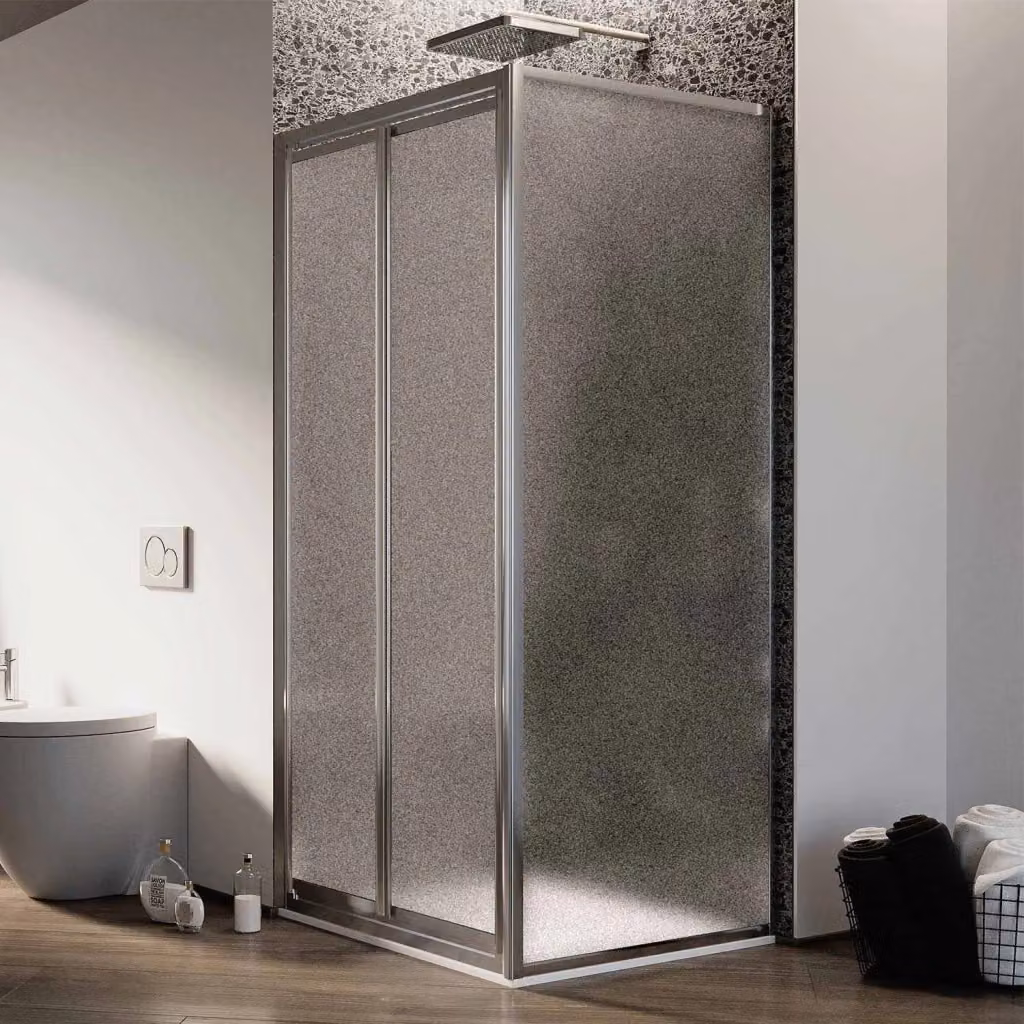 Box Doccia Angolare Idralite Modello Clint con Cristallo Stampato e 2 Ante Battenti, Colore Argento e Trasparente, L/P/H: 70 x 90 x 185 cm – 2