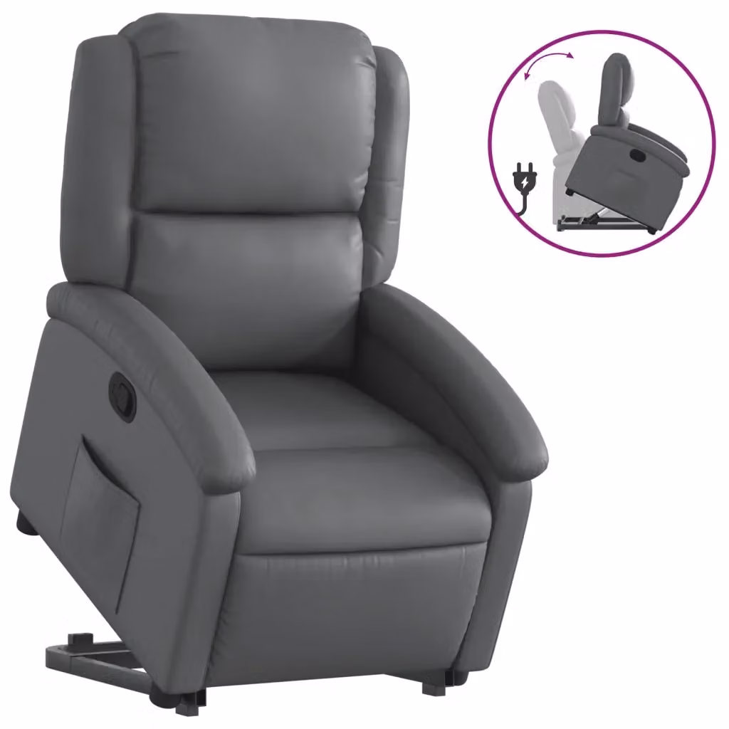 vidaXL Poltrona Alzapersona Reclinabile Grigia in Similpelle con Assistenza Elettrica e Braccioli – 2
