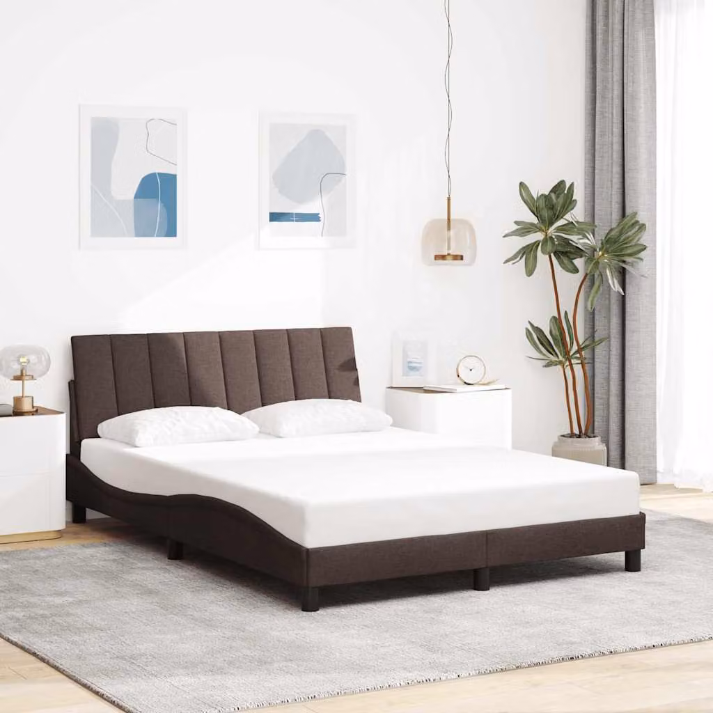 vidaXL Giroletto senza Materasso Hanko Marrone Scuro L/P: 140 x 200 cm in Tessuto – 1
