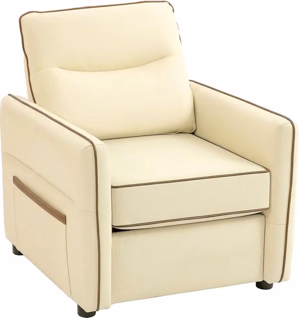 Poltrona da Salotto Moderna Relax con Rivestimento in Finta Pelle Beige e Braccioli