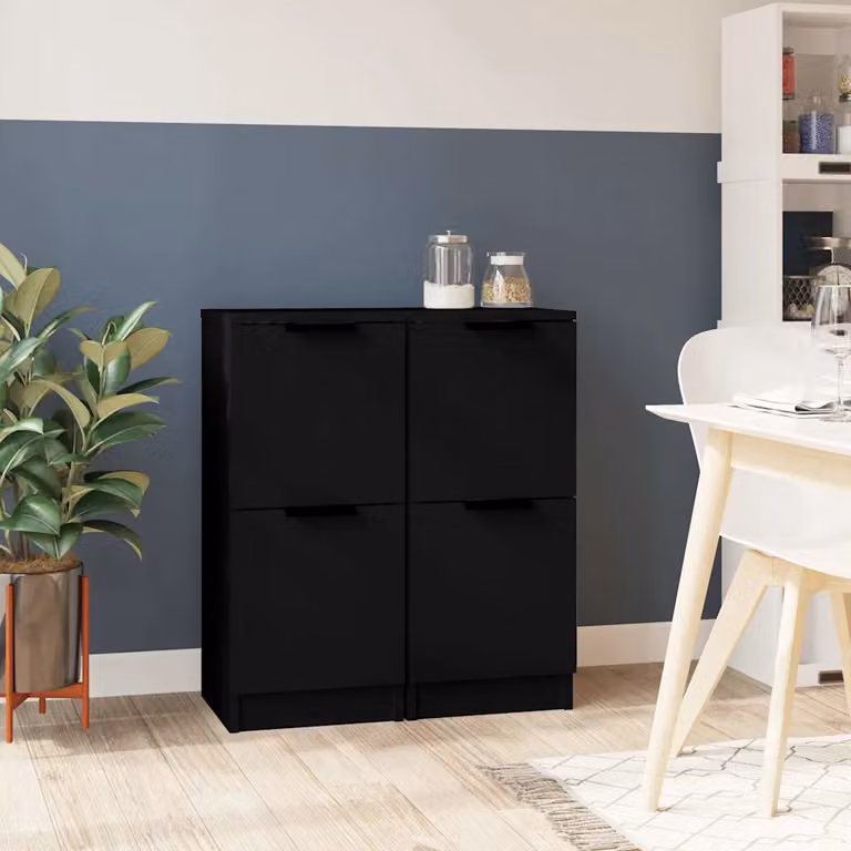 Set di 2 credenze vidaXL in legno multistrato nere, modello minimalista da appendere a parete, L/P/H: 30 x 30 x 70 cm