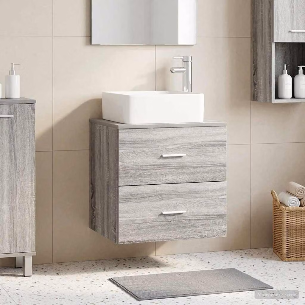 Mobile Lavabo da Parete vidaXL Moderno in MDF Grigio L: 49,5 cm, P: 41 cm, H: 63 cm