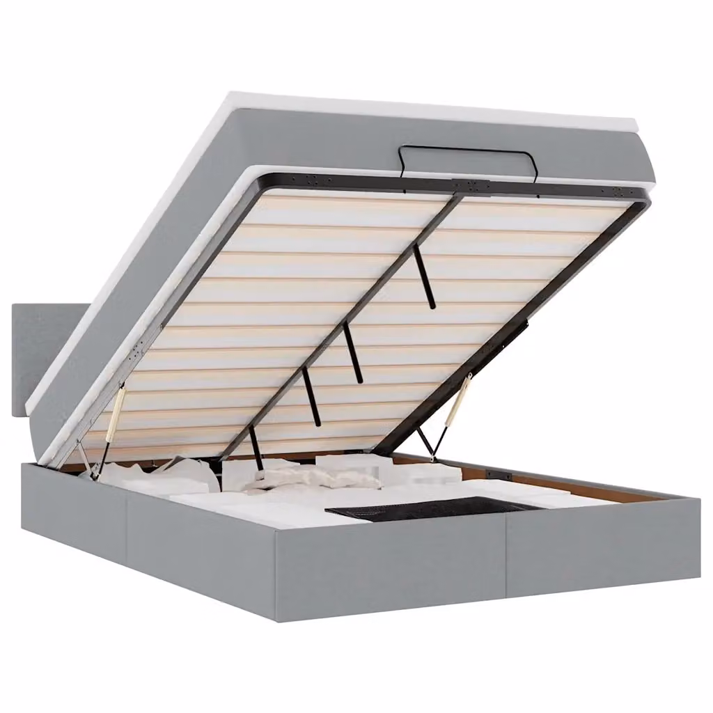 Letto con contenitore a sollevamento vidaXL in tessuto grigio e bianco con materasso e porta USB L: 200 cm, P: 140 cm, H: 88 cm – 2