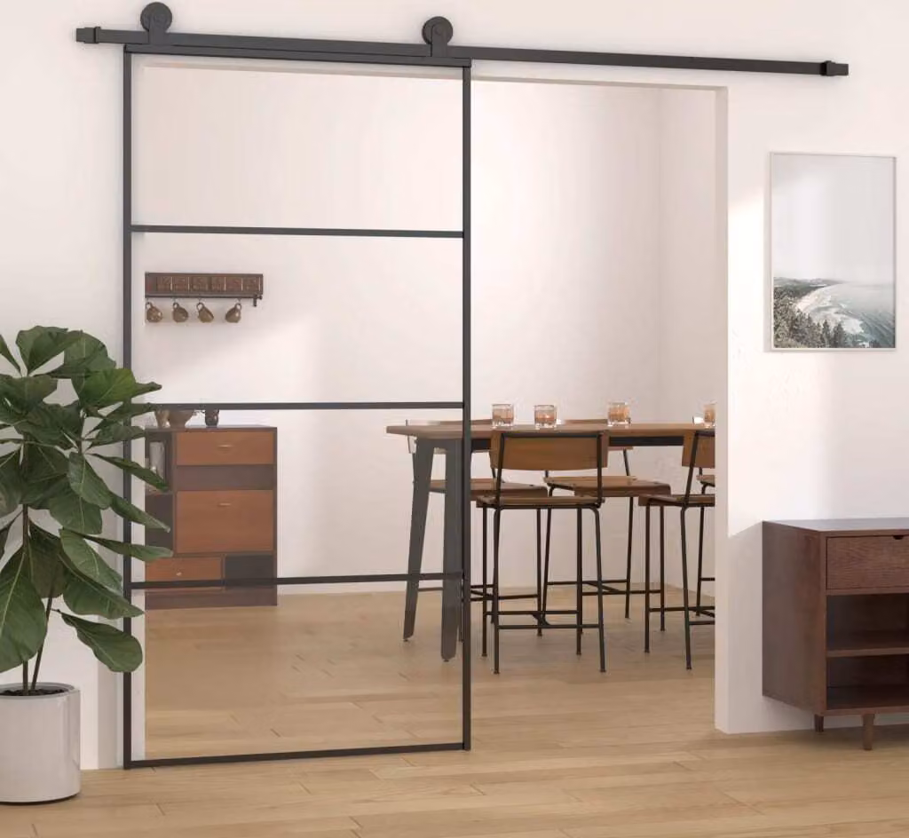 The Living Store porta scorrevole in alluminio e vetro ESG 102,5x205 cm nero