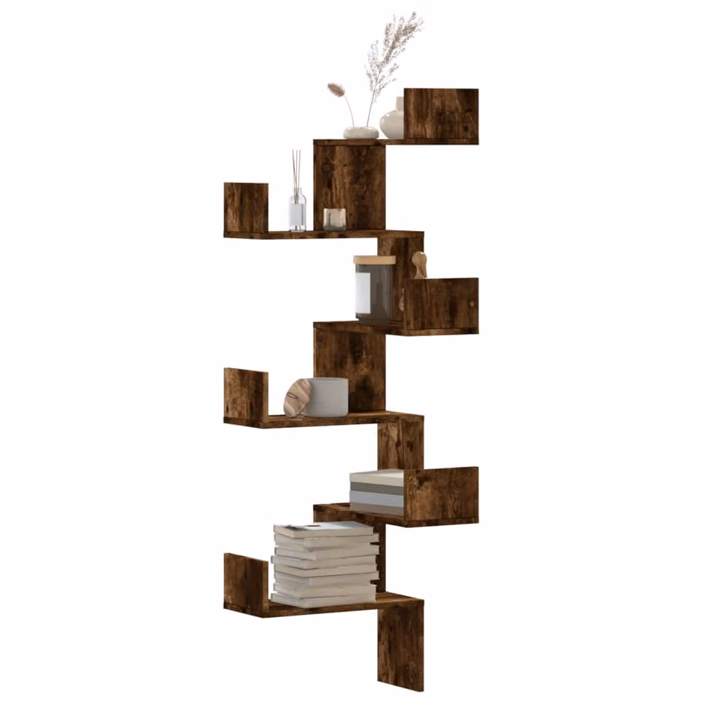 Scaffale Angolare a Muro vidaXL in Rovere Fumo, Design Moderno per Soggiorno e Camera da Letto, L/P/H: 45 x 45 x 147 cm