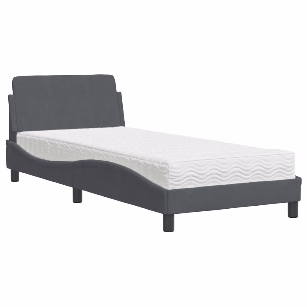 Letto con Materasso Dover Grigio Scuro 80x200 cm in Velluto
