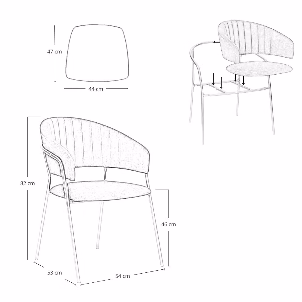 Set da 2 sedie da sala da pranzo Aurelia in velluto celeste con gambe in metallo dorate – 2