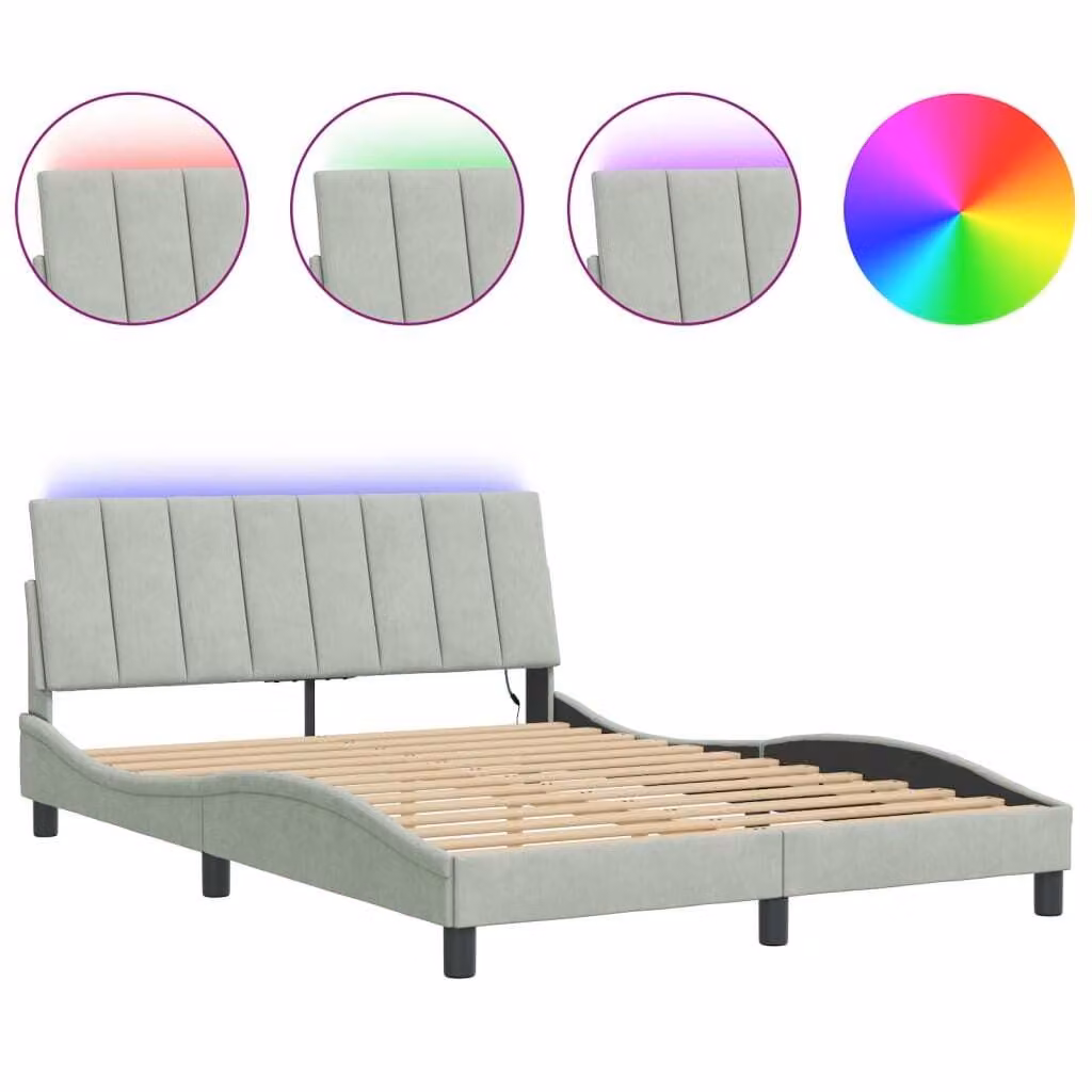 Giroletto con LED senza Materasso Hanko Grigio Chiaro 140x200 cm in Velluto