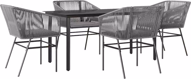 Set da Pranzo da Giardino 5 pz con Cuscini Polyrattan Vetro