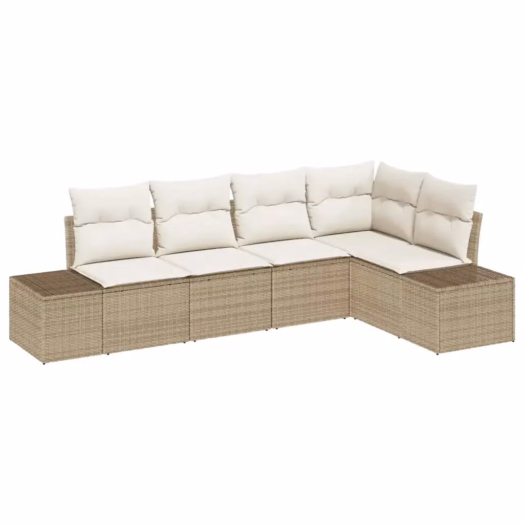 Set Divano da Giardino a L vidaXL in Polyrattan Beige con Cuscini e Struttura in Metallo – 2