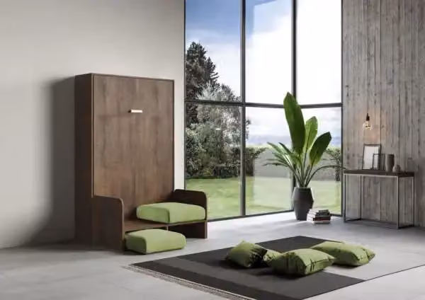 Letto matrimoniale a scomparsa Kentaro Kivio con divano, colore noce e verde, L/P/H: 140 x 190 cm – 2