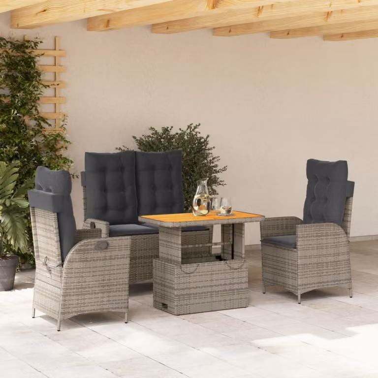 Maison Exclusive - Set da Pranzo da Giardino 4 pz con Cuscini in Polyrattan Grigio