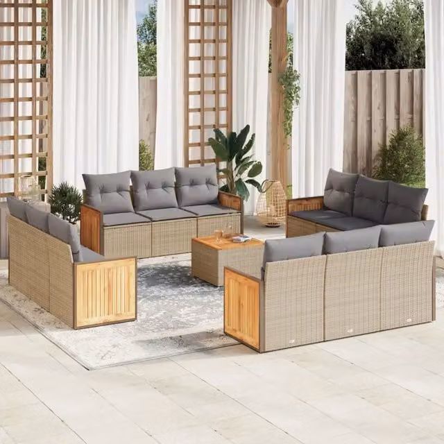 Set Divano da Giardino VIDAXL a Forma a U in Polyrattan con Cuscini Beige, 13 Pezzi – 1
