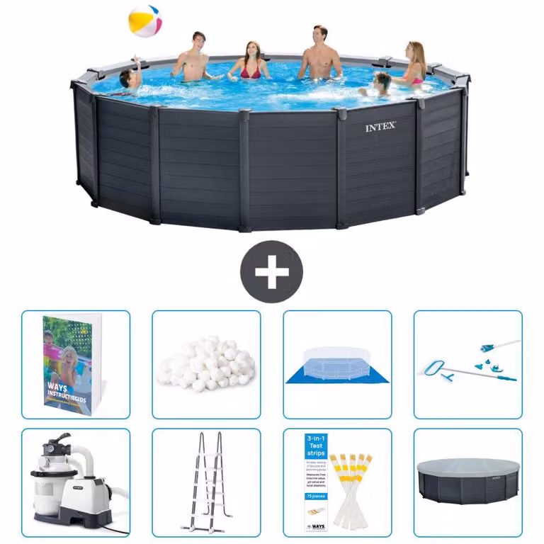 Pannello per piscina in grafite, modello Rund - 478x124 cm - composto da 7 elementi, codice S675