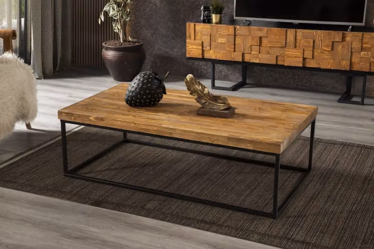 Moderner Holz Couchtisch Wohnzimmer Möbel Ablagetisch Massivholz Loft-