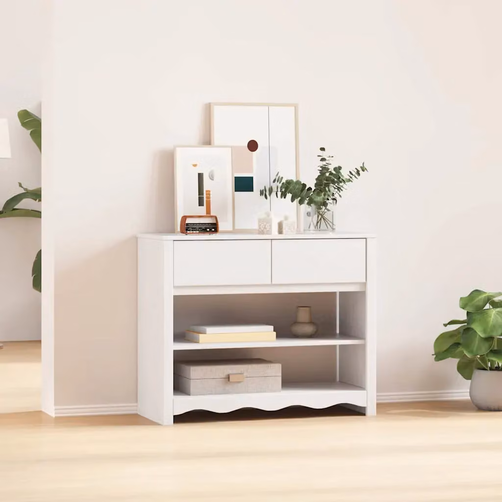 vidaXL Tavolo consolle Drammen in pino massello bianco L 89,5 x P 37 x H 73 cm