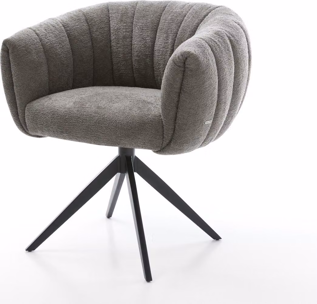 Sedia girevole DELIFE Jada-Flex, rivestita in tessuto bouclé soft color terra, struttura a croce ampia, nera, girevole a 360°, con funzione basculante e imbottitura in molle insacchettate