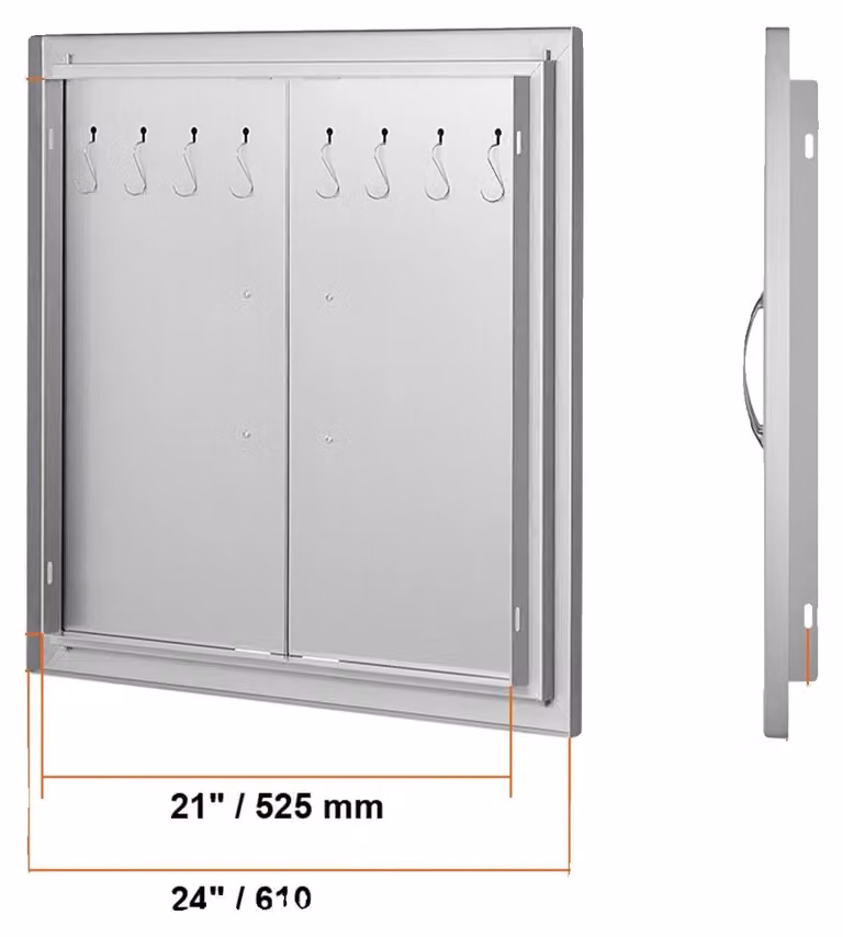 Porta per barbecue, in acciaio inossidabile a doppia parete, design elegante, dimensioni 60 x 60 cm, finitura argento