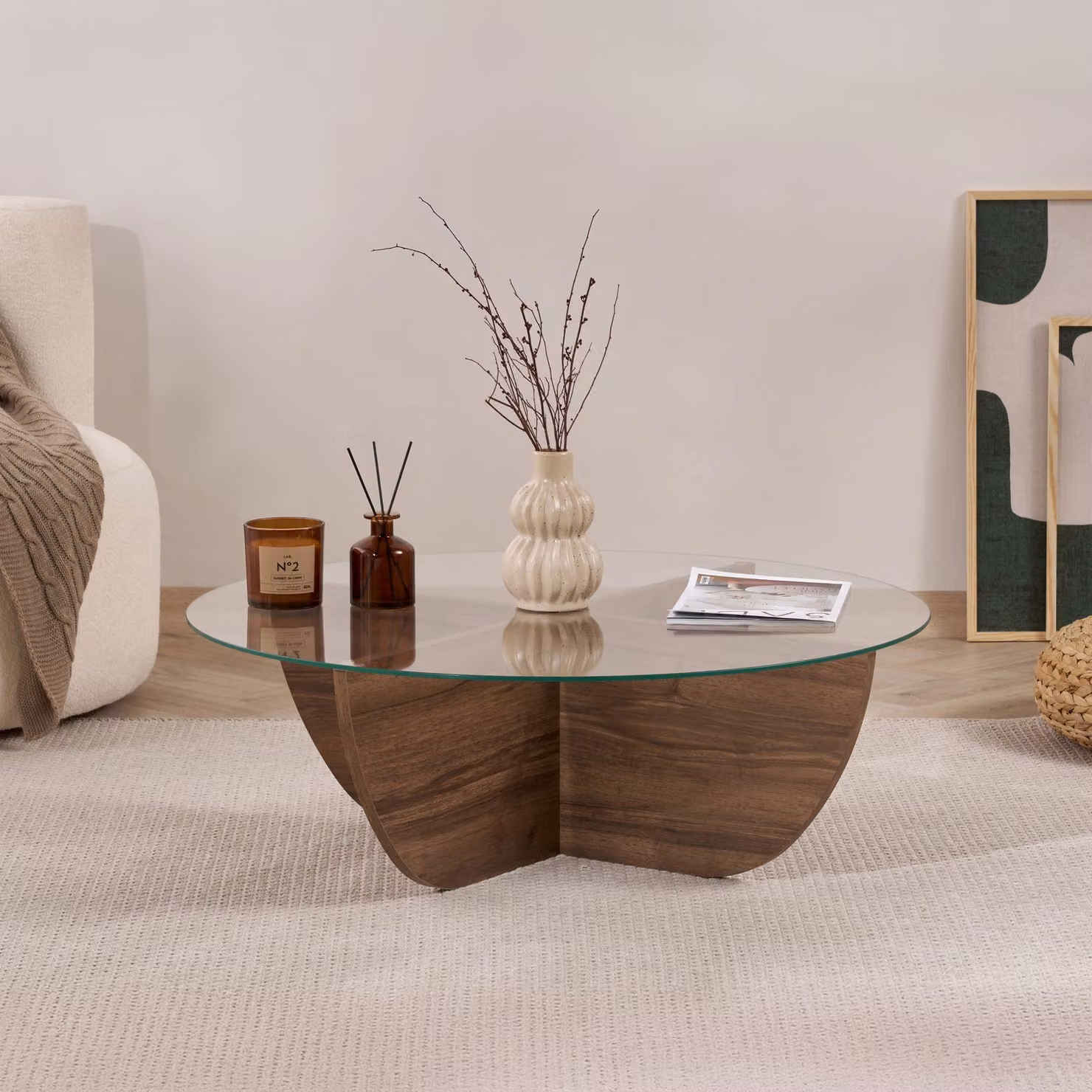 Skye Decor, Liya - Walnut, tavolino, noce, pannello 100% melamina, 90 x 90 x 30 cm
