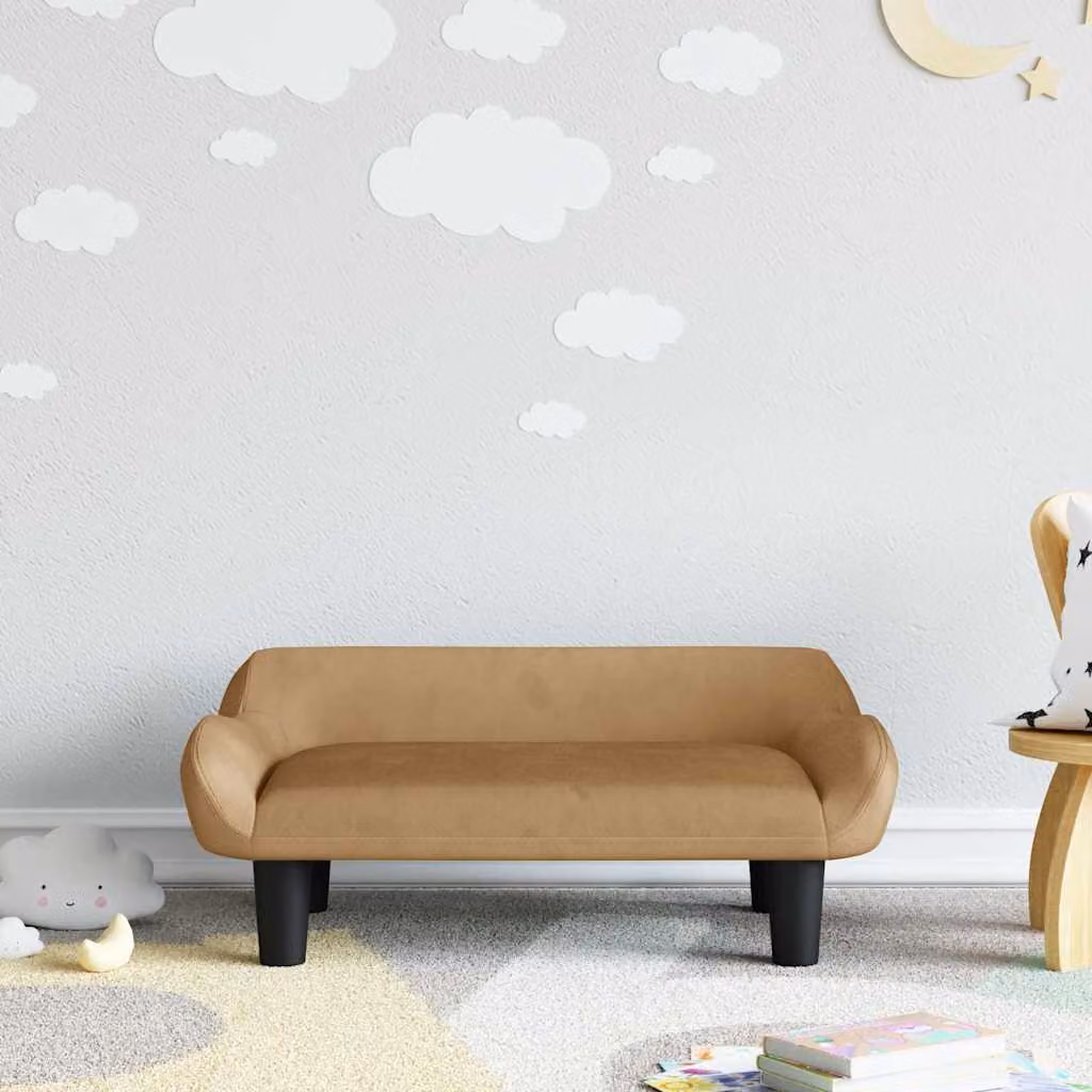 vidaXL Divano per bambini in velluto marrone L: 70 cm, P: 40 cm, H: 24 cm