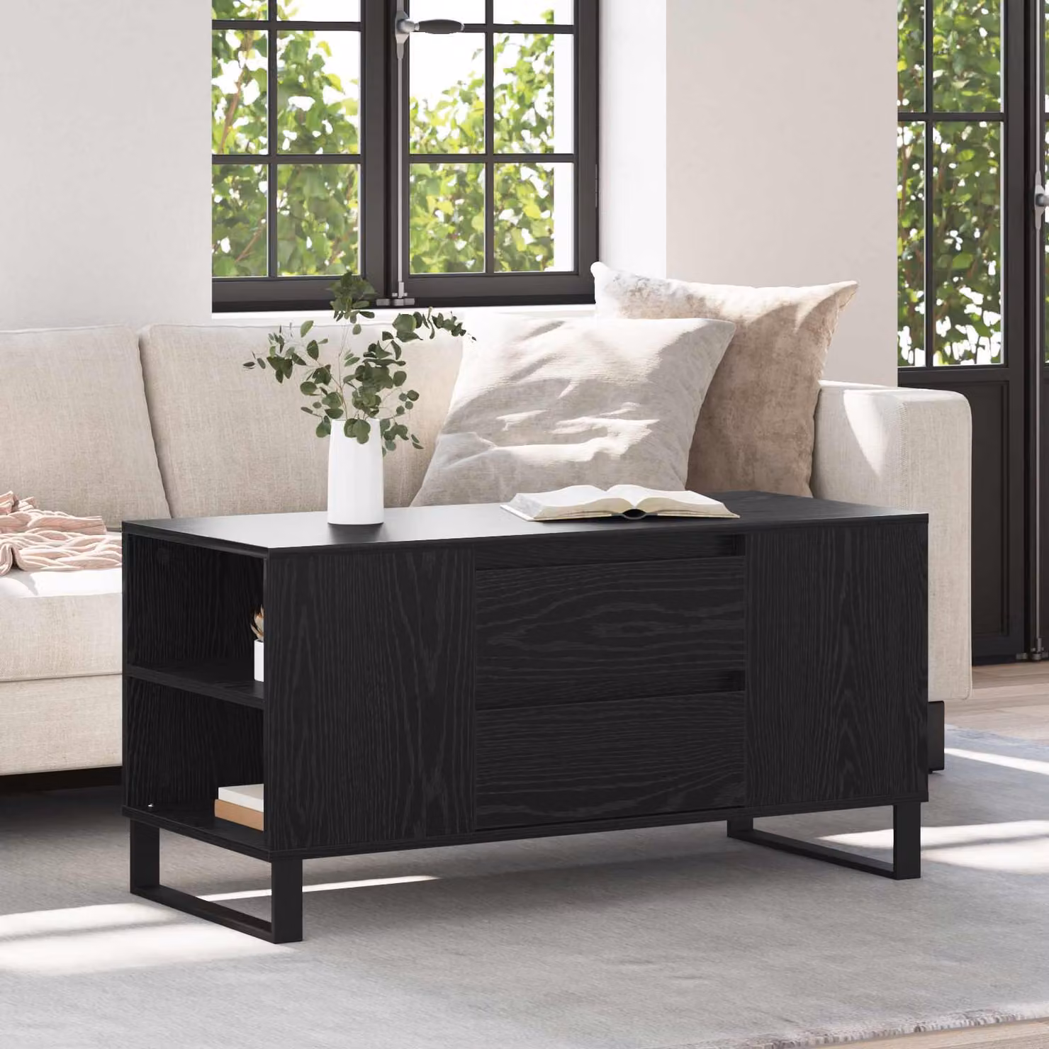 vidaXL Tavolino da salotto moderno in rovere e nero L: 102 cm, P: 44,5 cm, H: 50 cm