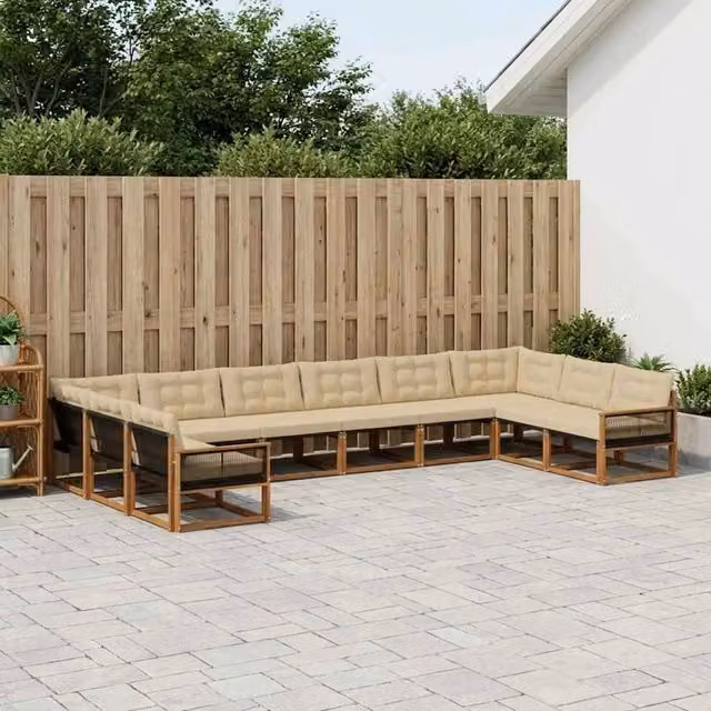 Set di divani da esterno 10 pz Naturale e Beige 3381713