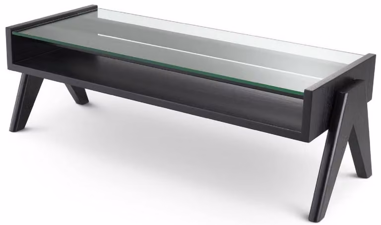 Tavolino Casa Padrino nero 120 x 46 x H. 39,5 cm - Tavolino rettangolare in legno massello con piano in vetro - Mobili per il soggiorno