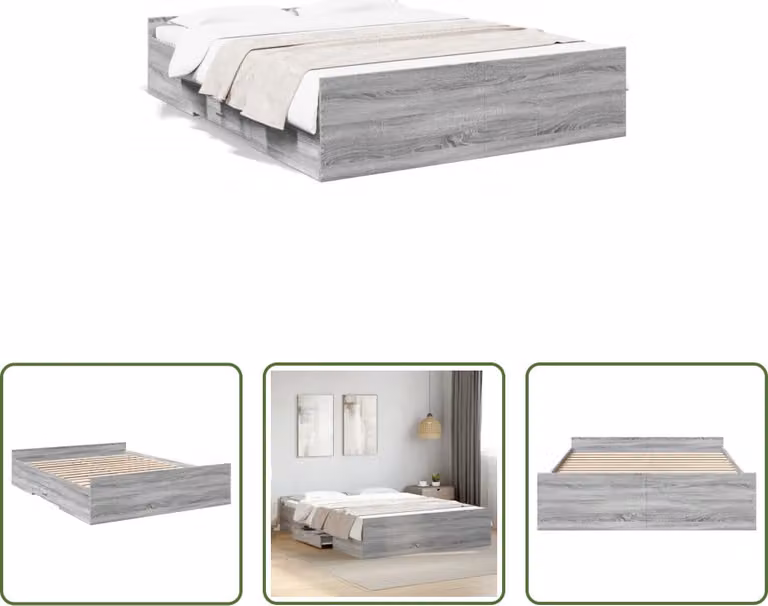 The Living Store Struttura letto con cassetti grigio Sonoma 150x200 cm materiale legno