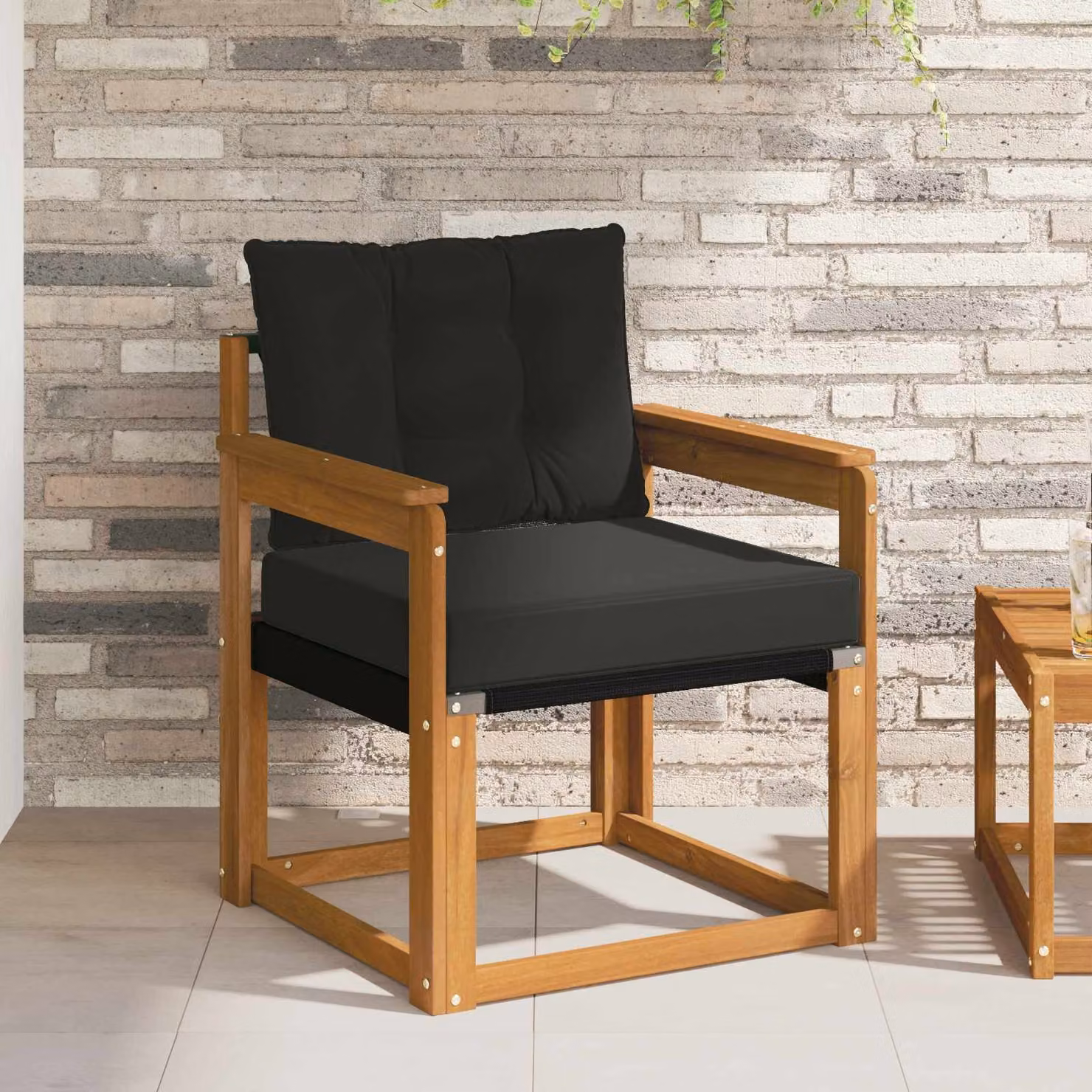 Set di 2 divani da esterno vidaXL in legno di acacia massello naturale con cuscini in tessuto marrone e nero