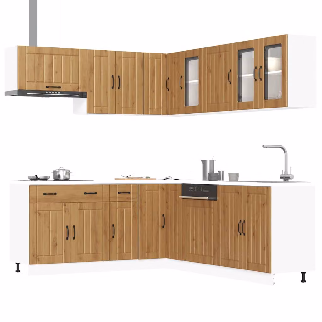 Set di mobili da cucina vidaXL Lucca composto da 11 pezzi in stile country in legno e vetro color marrone